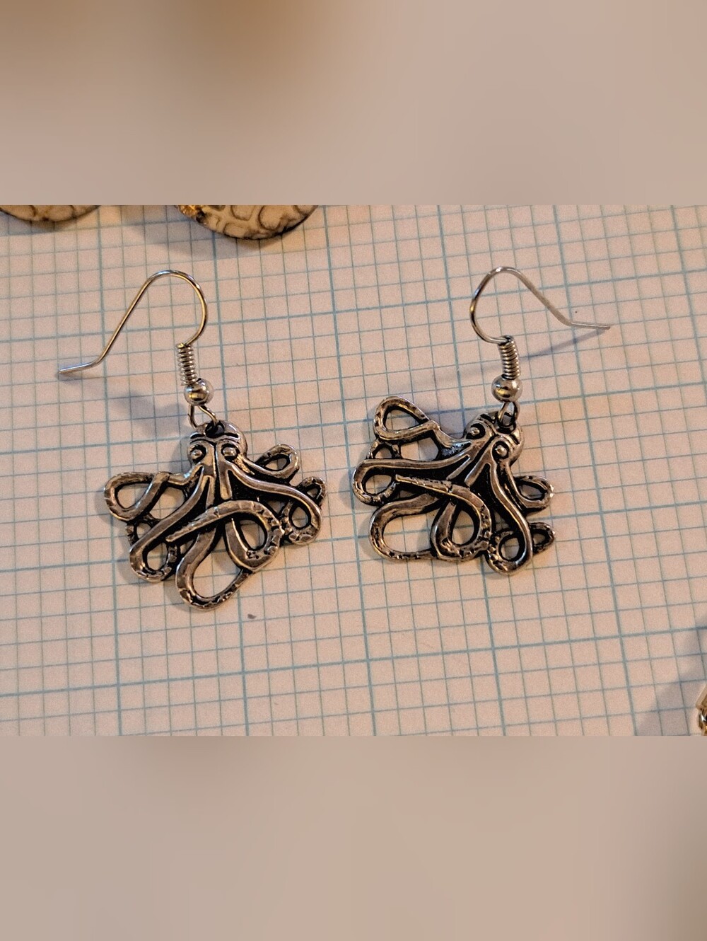 Octopus Dangle Earrings in Antique Silver